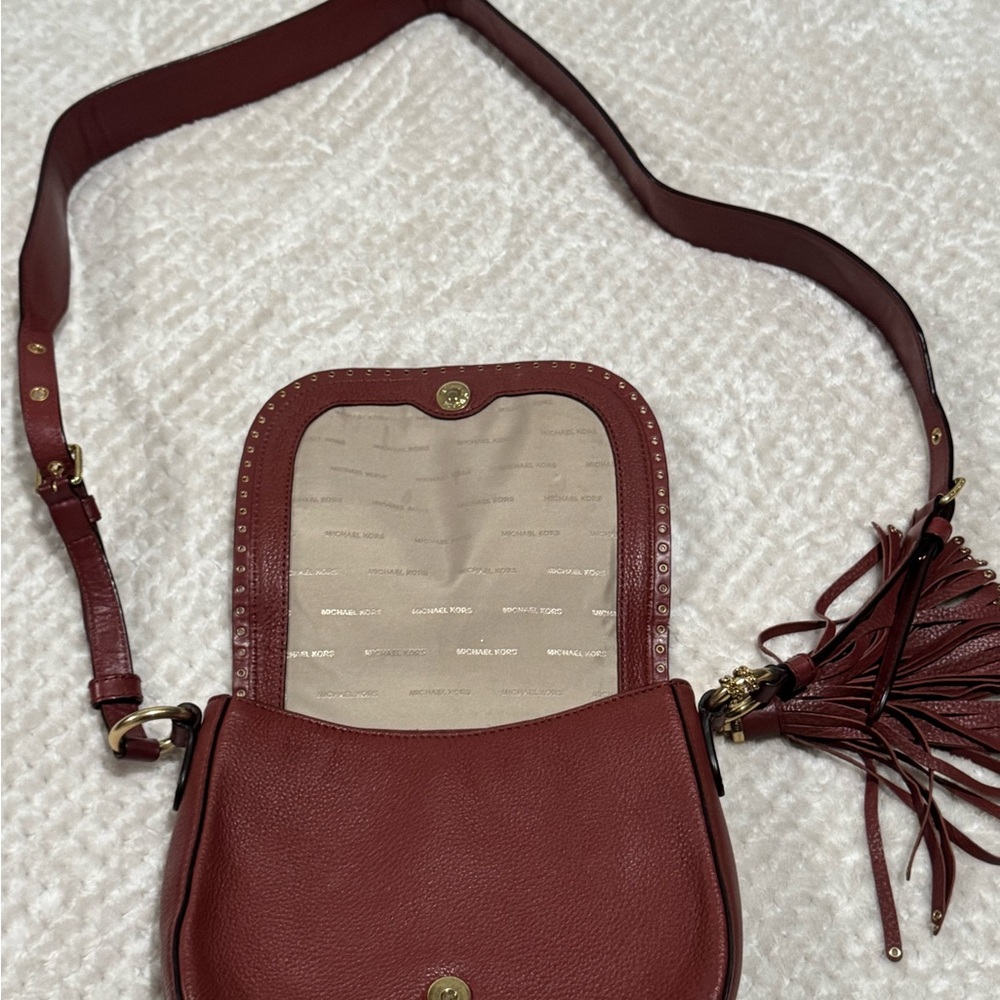 (USED) Michael Kors Rich Brown Crossbody Bag with Tassel - Picture 4 of 6